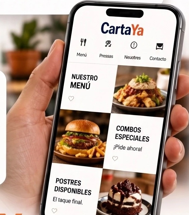 Dueña de restaurante mostrando su carta digital de CartaYa